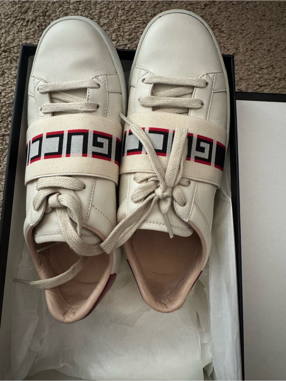 Women’s Cream Leather Sneakers with Red & Black Accent